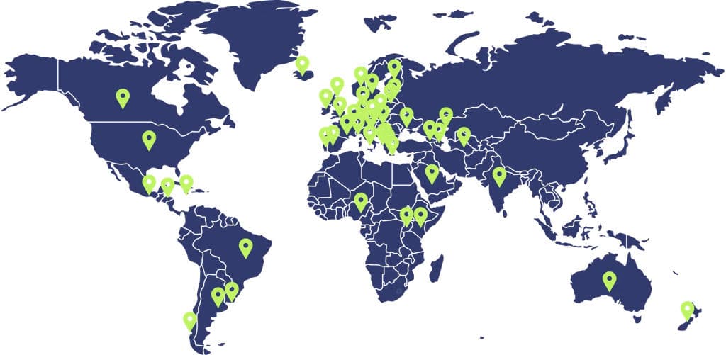 World map highlighting the countries where NemoVote supports online voting