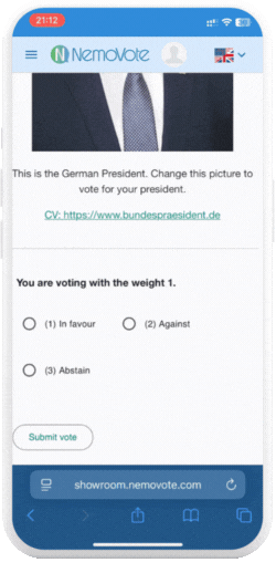 Sprachauswahl im NemoVote Stimmzettel als Wähler:in