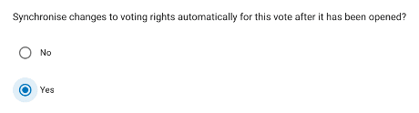 Syncing of voting rights for a vote that has already been opened