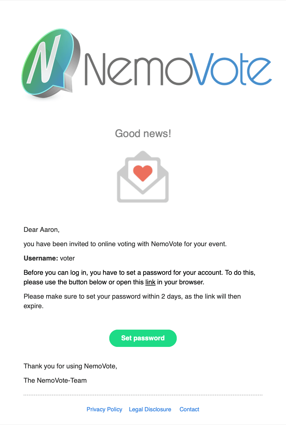 Personalized Voting Invitation Email