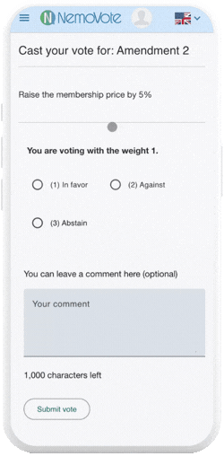 A cellphone showing how to leave a comment on a ballot in the NemoVote application.