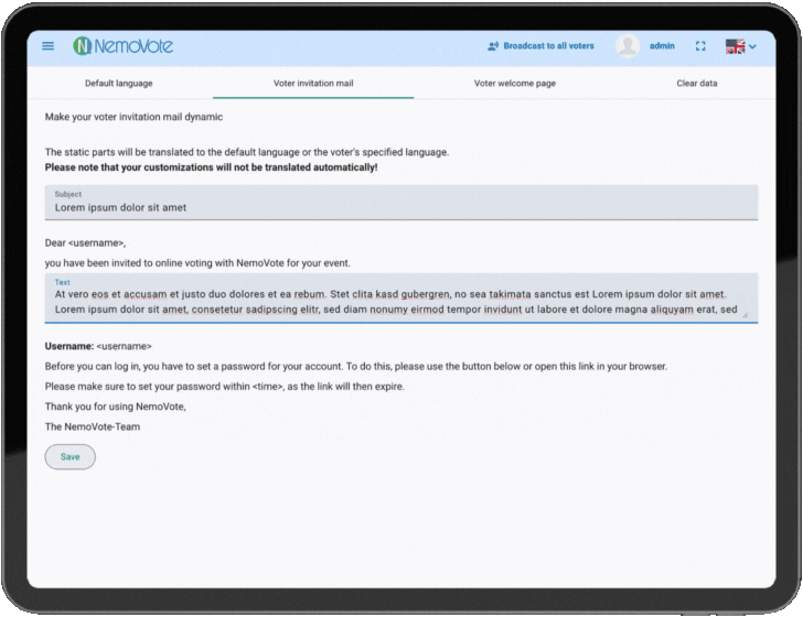 Customizable Voter Invitation Email